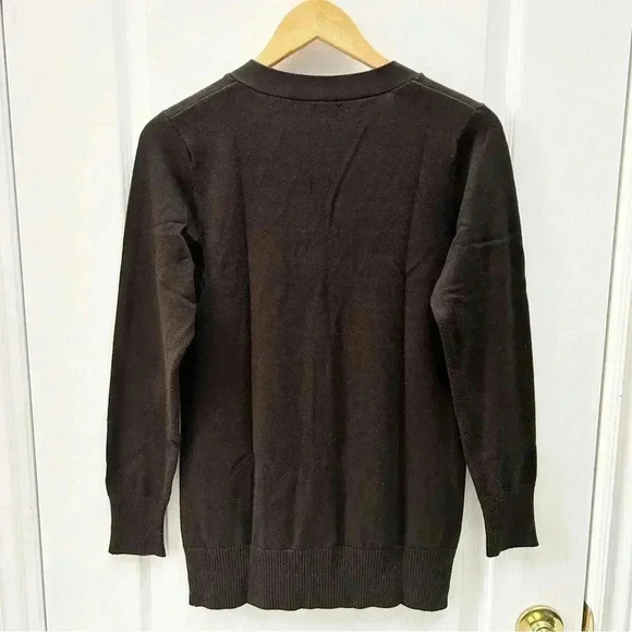 Devoted  Cardigan Sweater Button Front V Neck Pockets Chocolate Brown Medium - Picture 4 of 15